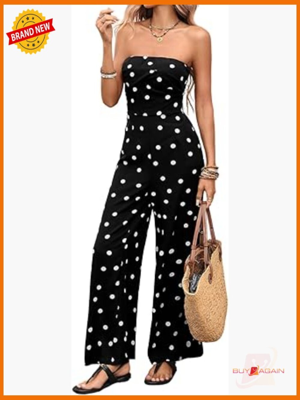 Smocked Wide Leg Polka Dot Jumpsuit Romper Sleeveless Summer